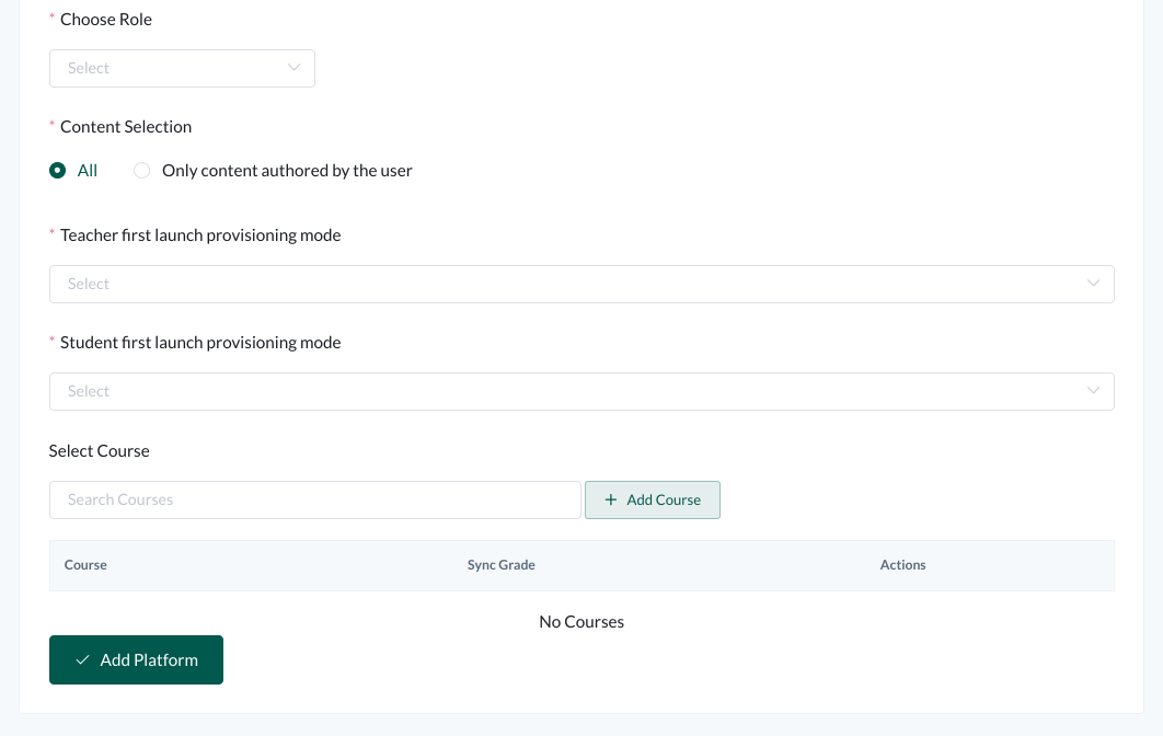 LTI tool register platform settings