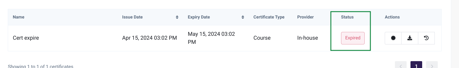 an expired certification in My Certificates